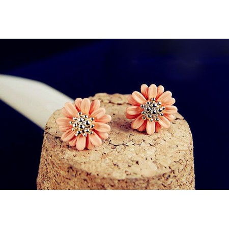 Daisy Orange Gold Plated Stud Earrings